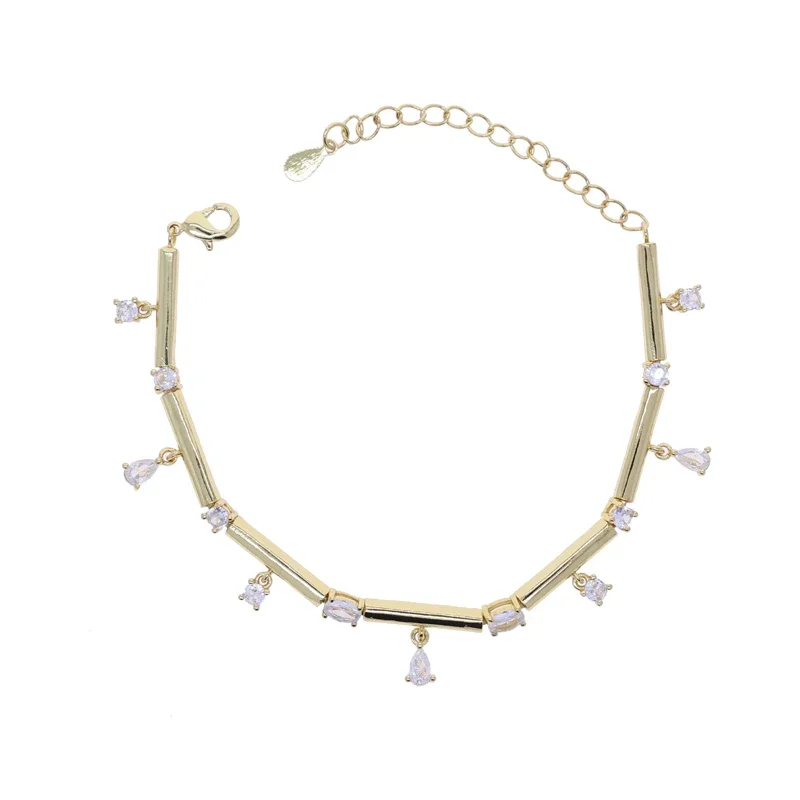 2025 بلينغ هندسية الأبيض تشيكوسلوفاكيا قطرة سوار Charm الذهب اللون بار الخيزران ربط سلسلة للنساء العصرية مجوهرات الأزياء الطرف #4