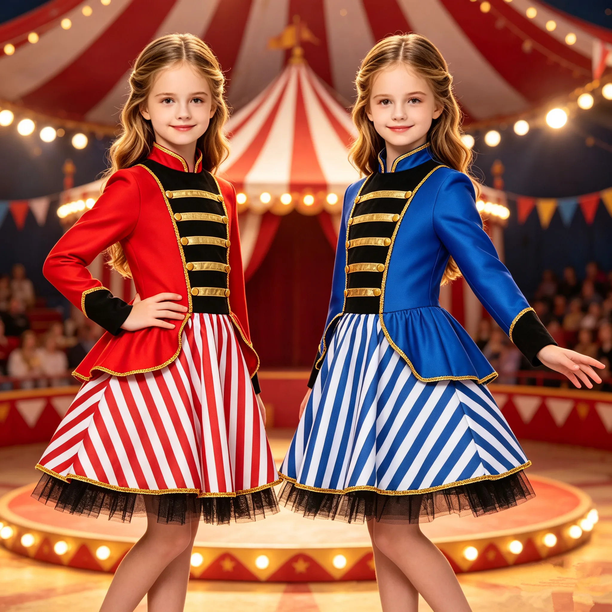 Kids Girls Halloween Carnival Christmas Circus Ringmaster Cosplay Performance Costume Long Sleeve Zipper Striped Tutu Dresses