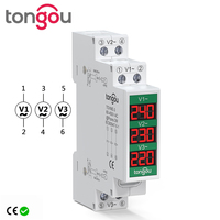 Din Rail Mount Three Phase Voltage Meter Ac 60V-450V Mini Modular Voltmeter Gauge Indicator LED Digital Display Detector TONGOU