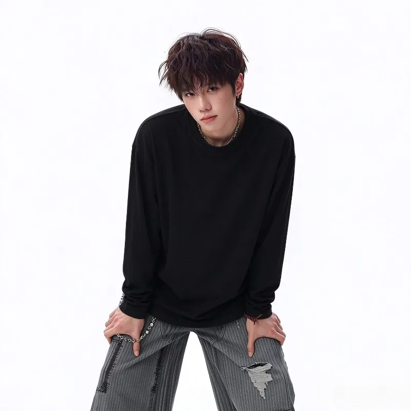 Lazy Style Solid Long Sleeve T Shirt Casual Daily Wear Top M to 8XL Loose Fit