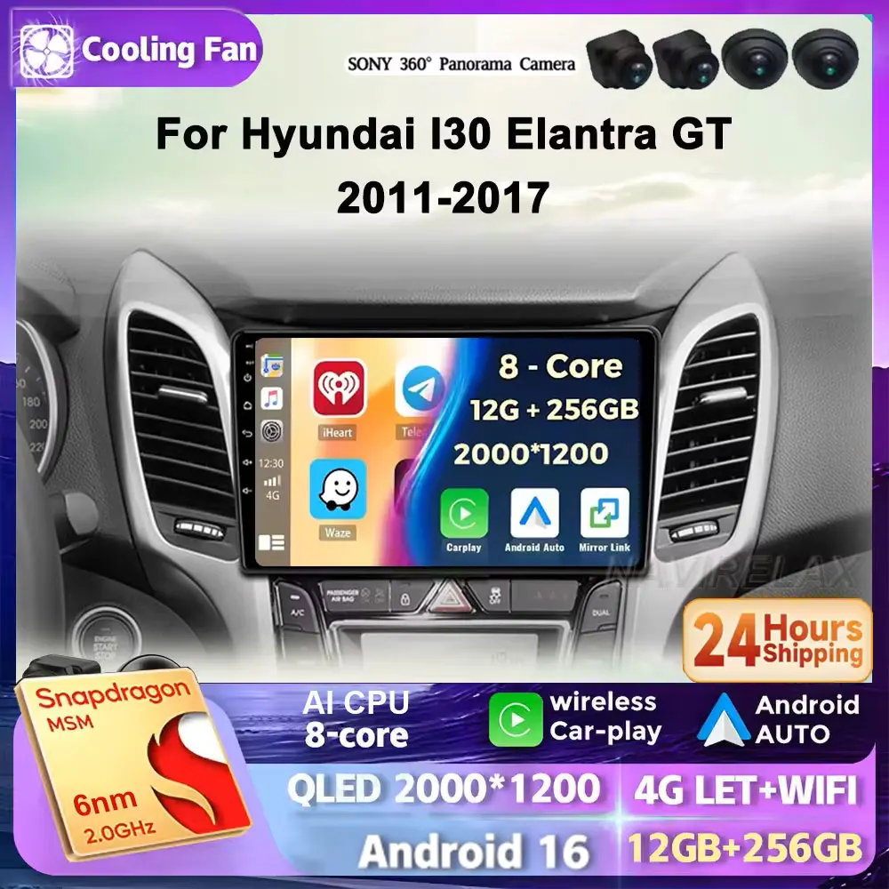Car Radio Android 16 Carplay Auto For Hyundai I30 Elantra GT 2012 2013 2014 2015 2016 GPS Navigation Multimedia Player 4G Stereo