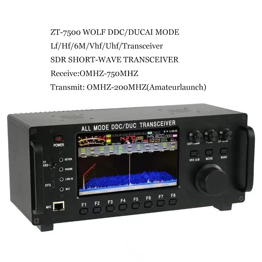 ZT7500 SDR Short Wave Transiver HF LF 6M VHF UHF DDC DUC All Mode Mobile Radio 100W 0-750MHZ Reive Touch Screen