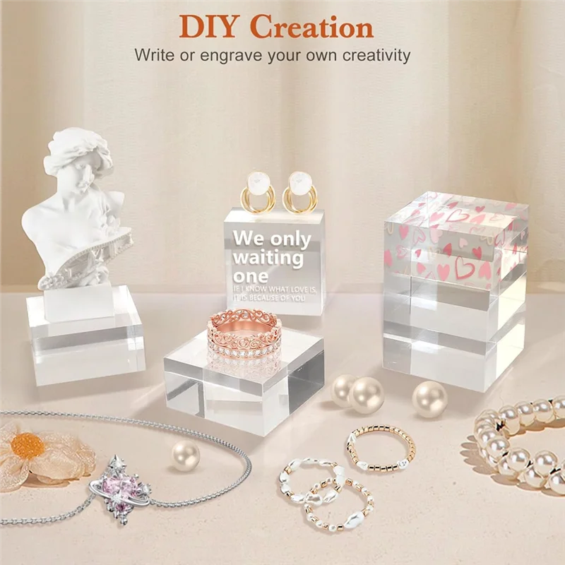 

BYBS-For Display Stands Acrylic Base 4 Pieces Square 2 X 2 X 1 Inch Riser Blocks For Trophy Jewelry B