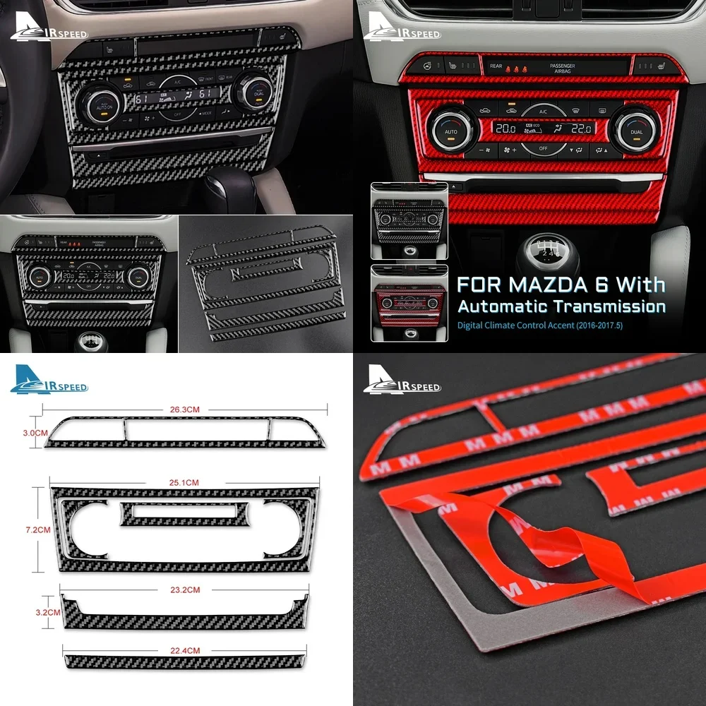 

Наклейка из углеродного волокна для интерьера автомобиля, накладка на приборную панель для Mazda 6 2016-2017, декоративные аксессуары для панели кондиционера и автоматической коробки передач