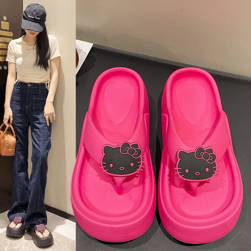 

Summer New Eva Hello Kitty Height Increase Platform Anti-Slip Home Shoes Ins Trend Travel Outdoor Beach Sandal Women Slippers