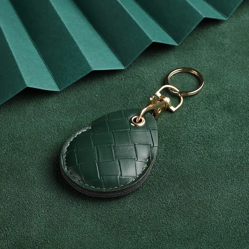 Hand-woven Access Control Card Cover Water Drop Rectangular PU Leather Keychain Mini Induction IC Card Protection Cover Keychain