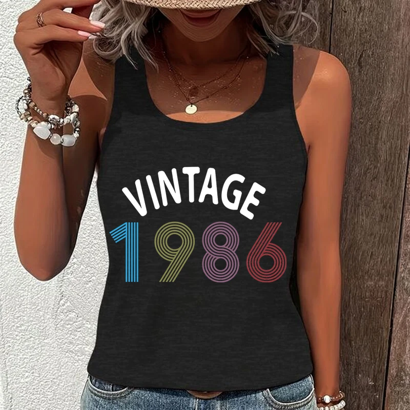 40th Birthday Tshirts Women's Vintage 1977 Retro Rainbow Print Tank Top Casual 1986 Classic Year Sleeveless Vest for Mom