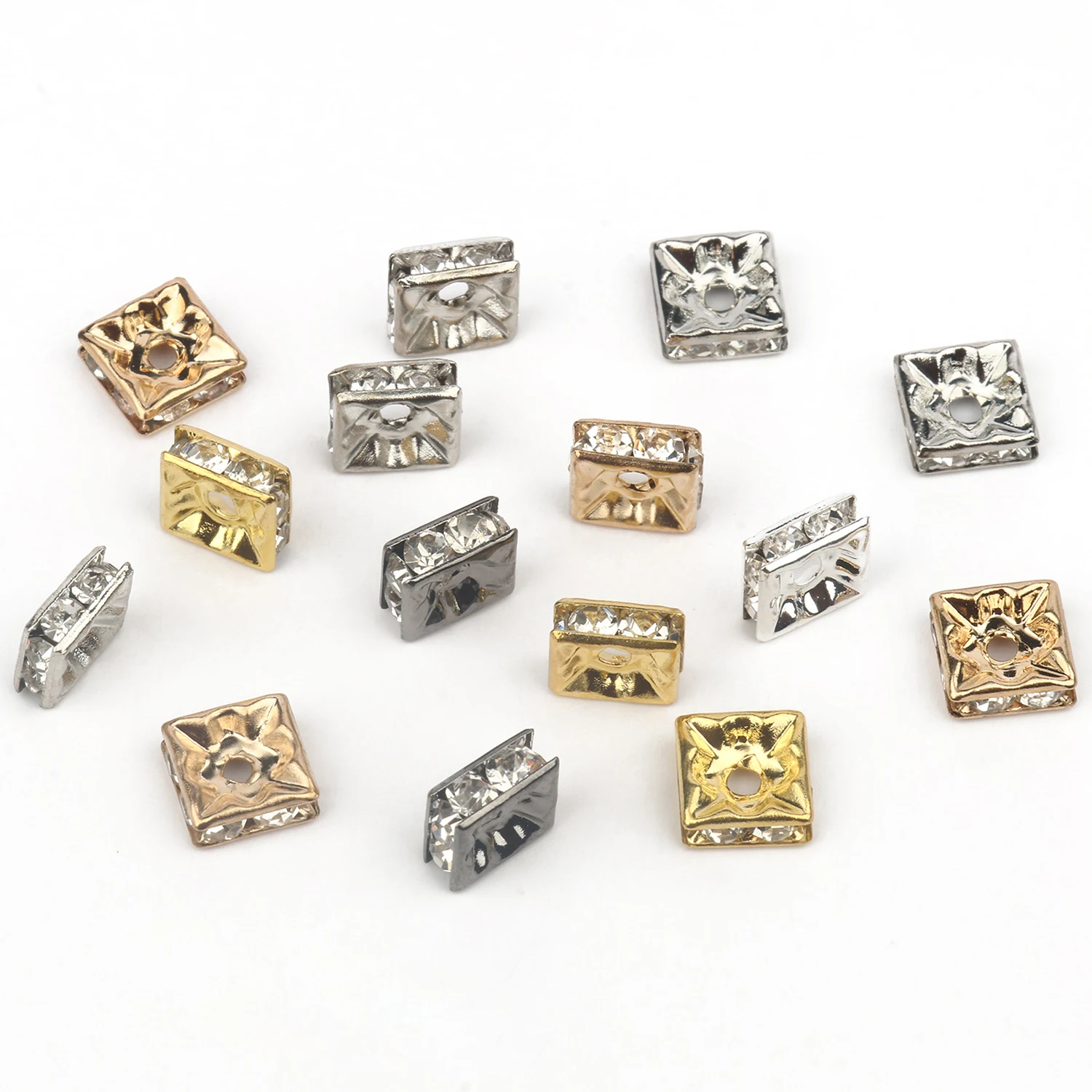 50 stücke Gold Silber Farbe Überzogene Quadratische Strass Rondelle Kristall Perlen Lose Spacer Perlen für Schmuck Machen DIY Charme Halskette – Detail 9