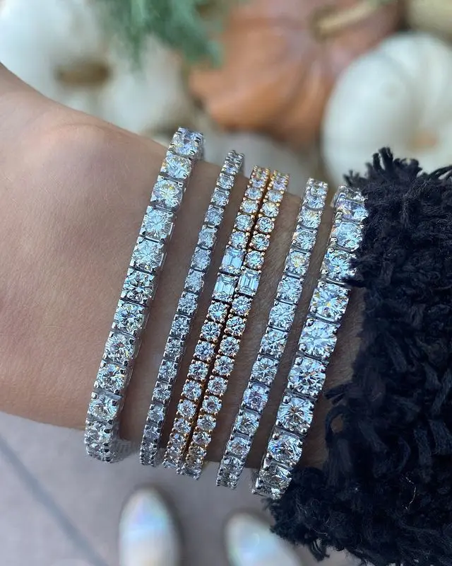 Iced Out Bling White Pink Rainbow CZ Tennis Chain Bracelet For Women High Quality Iced Out Bling Jewelry Collection