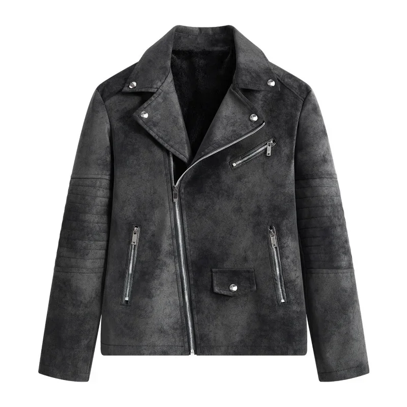 

Autumn Men Plush Coat Vintage High Street Washed Turn Down Collar Male Outerwear Windproof Long Sleeve Zipper Man Jacket