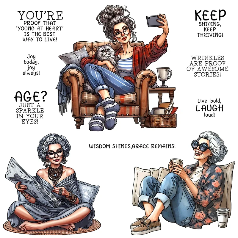 

Fashion Old Lady Cutting Dies Clear Stamp DIY Scrapbooking Metal Dies Silicone Stamp For Card Albums Crafts Decor