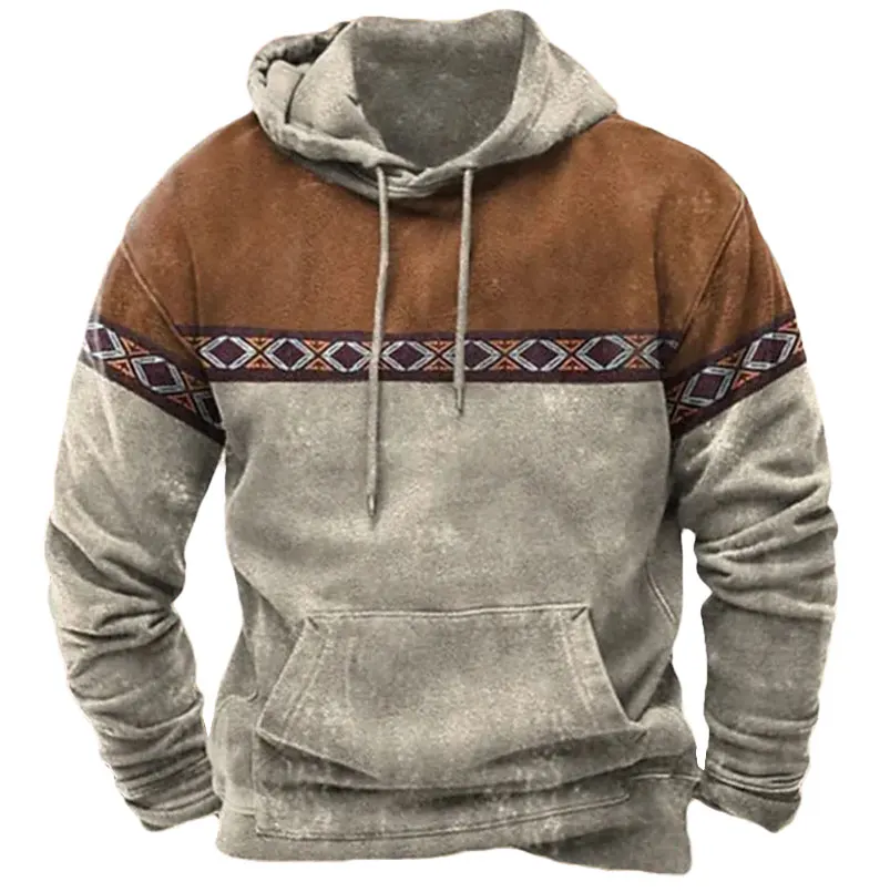 Men's Retro Hoodie Stylish Loose Casual Breathable Long Sleeve Hooded Sweatshirt Outdoor Plus Size Men's Clothing