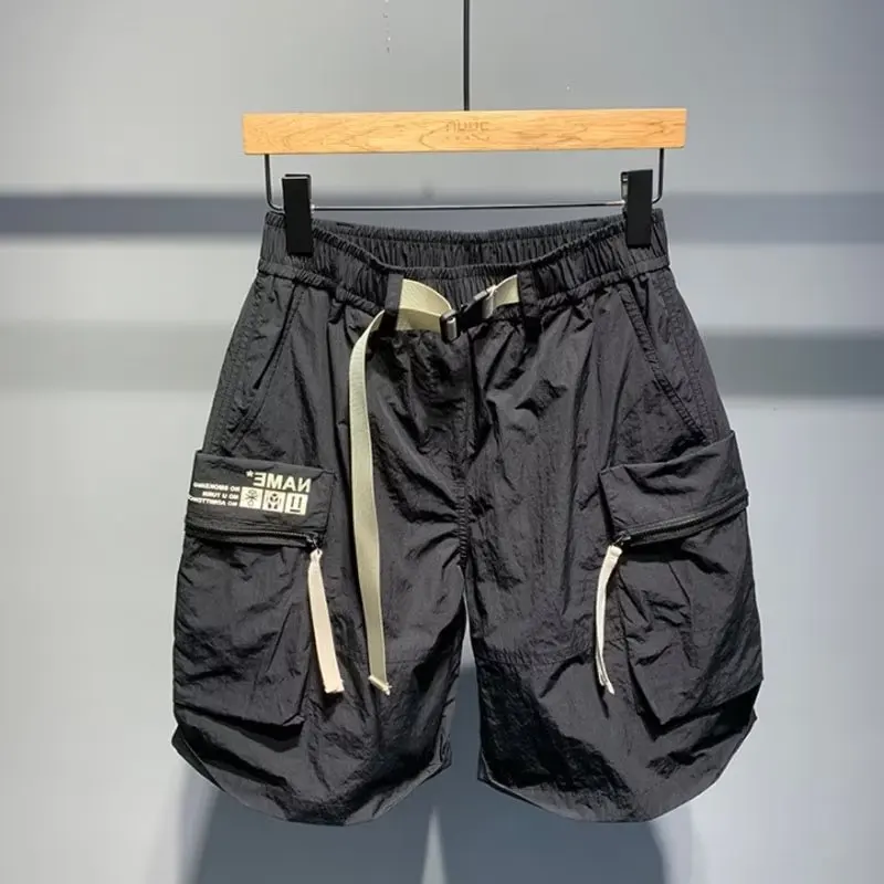 

Повседневные мужские шорты из быстросохнущей ткани, свободного кроя, в американском стиле, с пятью карманами, для работы, летние, модные, с контрастным поясом
