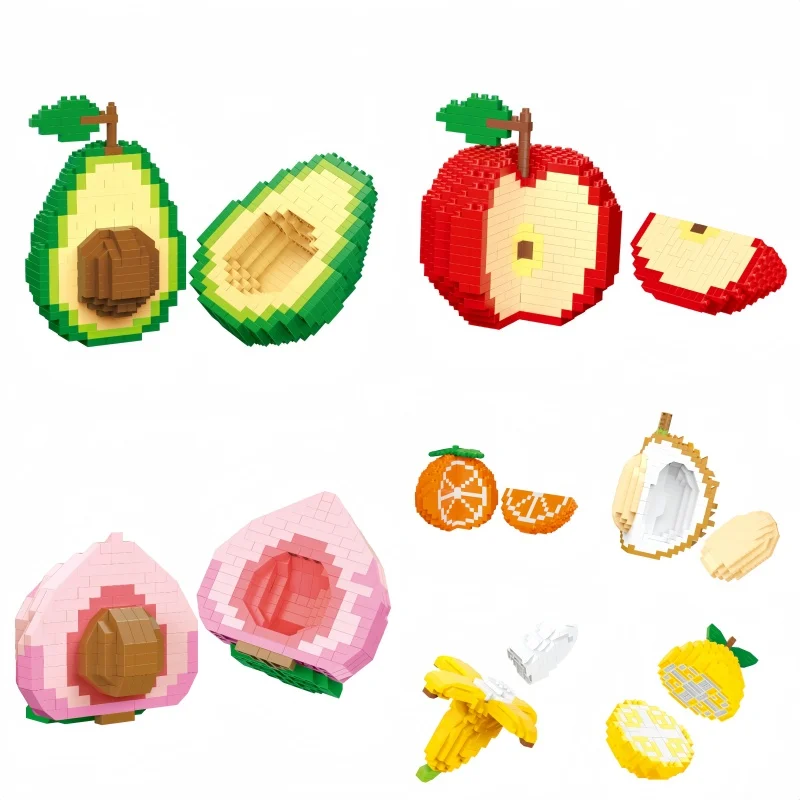

Apple Banana Durian Micro Mini Building Block Toys-Реалистичные готовые фрукты, идеально подходят для детских подарков на день рождения, сборка своими руками