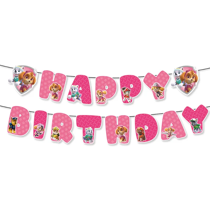 PAW Patrol Skye Pink Girl Theme Birthday Party Decoration Balloon Cups Napkins Tablecloth Tableware Happy Birthday Banner