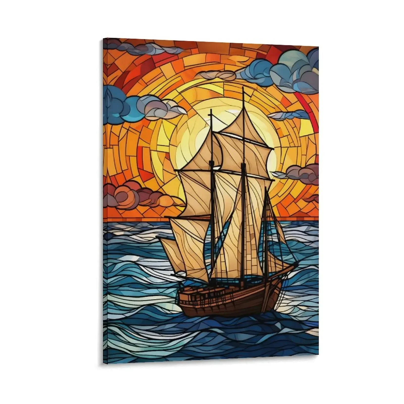 

Sunset Serenade: Stained Glass Sails Canvas Painting decorative pictures for the room house decoration aesthetic room decor