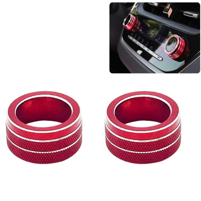 

For Toyota Corolla 2020-2022 Red Air Condition Switch Knob Ring Cover Kit 2PCS