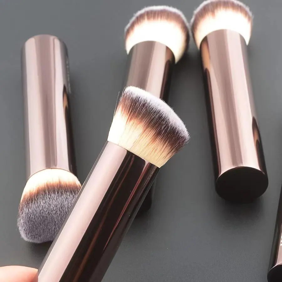 Brocha para base de maquillaje en ángulo, 1 piezas, mango de Metal, tubo de aluminio, reloj de arena, cosmética de alta calidad