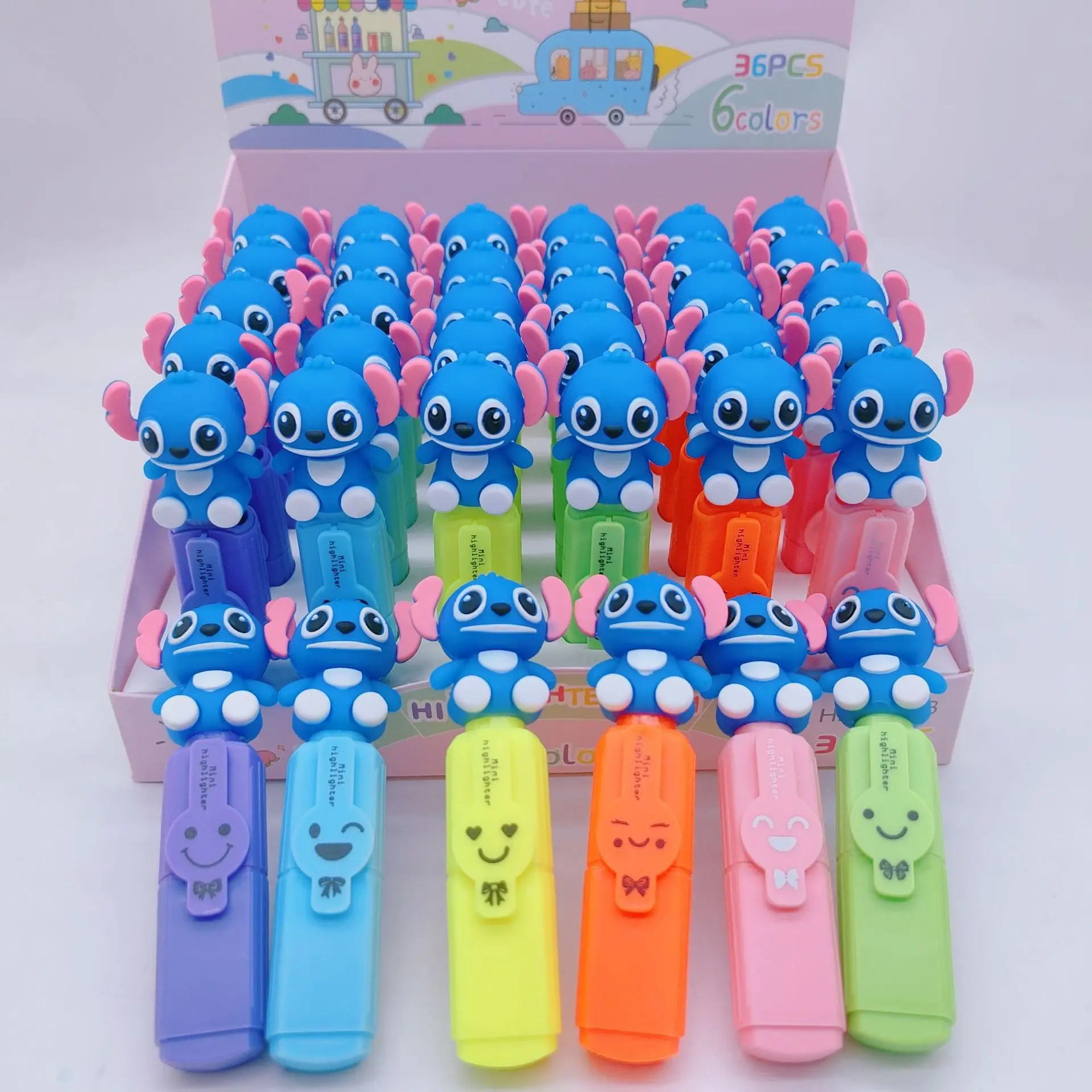 Random 1 Pcs Disney Stitch Highlighter Skew Head Student Colored Marking Pen Diy Graffiti Pen Kids Stitch Anime Stationery Gifts