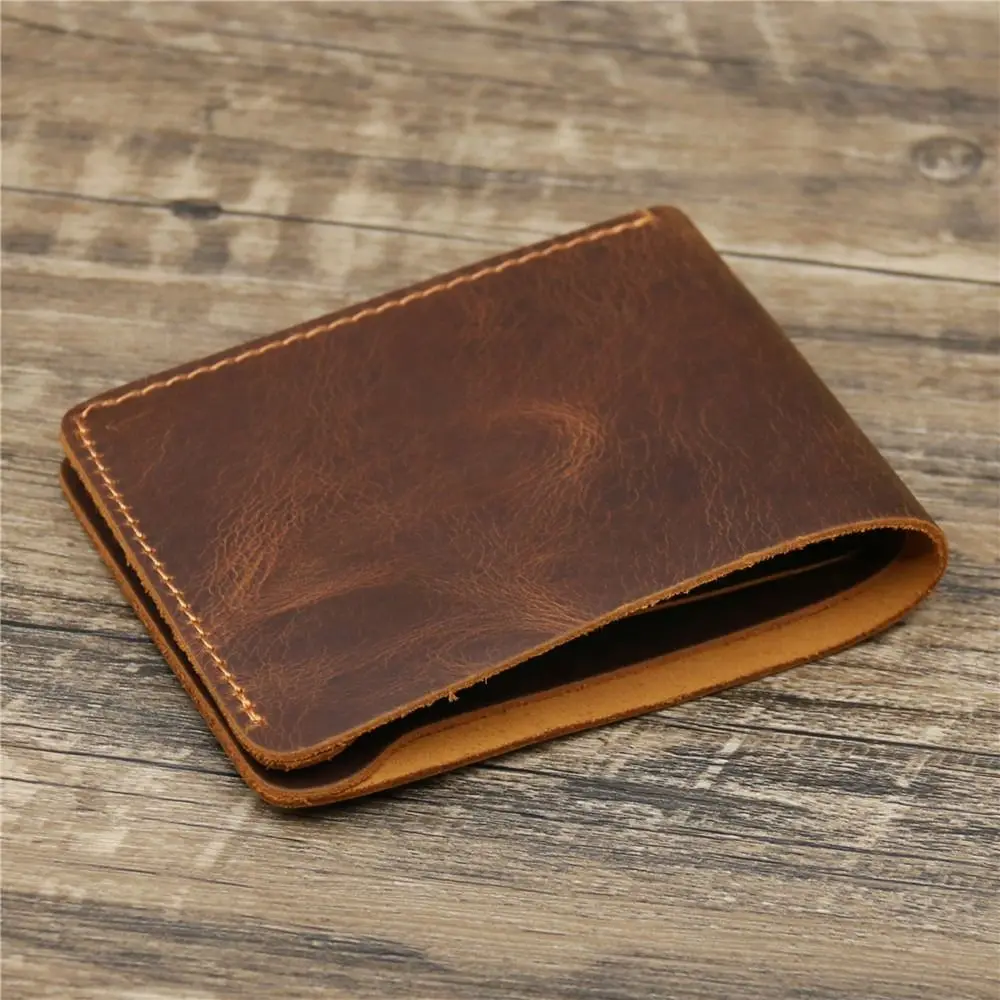 Bifold Design Men Genuine Leather Wallet Short Style Retro Handmade Wallet Minimalist Lightweight Male Purse Cartera Hombre
