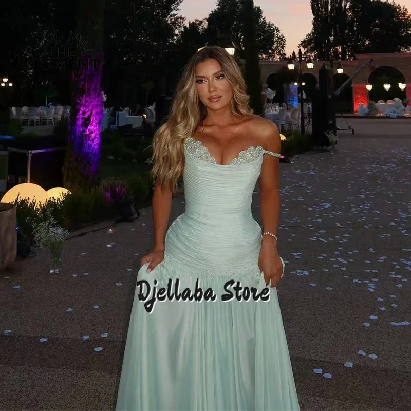 تخصيص بسيط ألف خط فساتين السهرة قبالة الكتف الطيات الطابق طول أكمام حزب أثواب فساتين السهرة #2