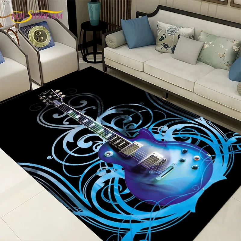 3d Creative Water and Fire Guitar Area Rug,Rugs Carpets for Living Room Bedroom Decoration,Kitchen Bathroom Non-slip Floor Mats