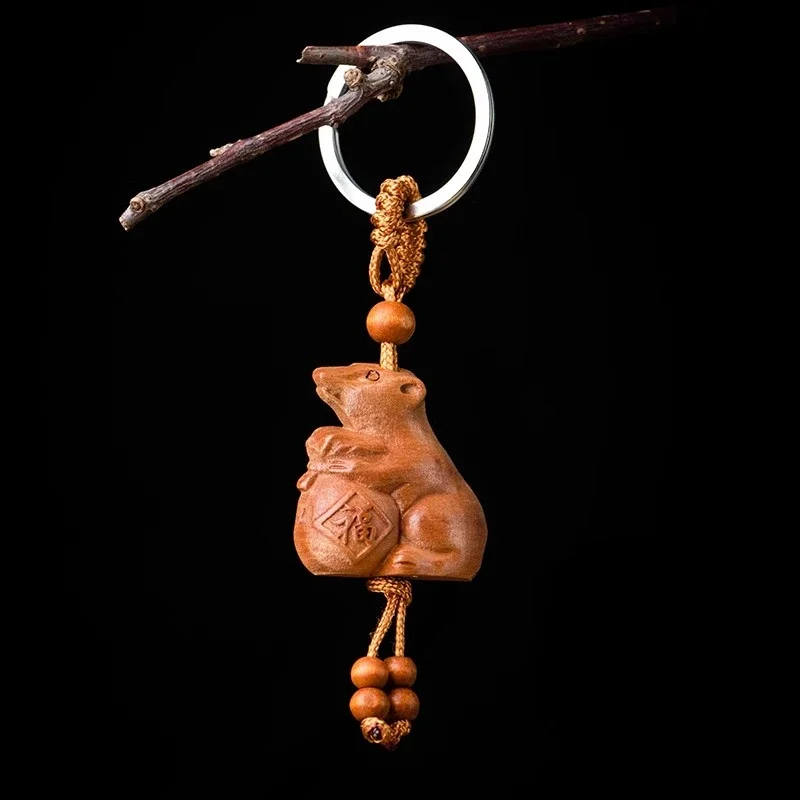 

High quality cute Carved Wooden Pendant Key Ring Chain Wood Carving Ornaments Jewelry Accessories Men Women