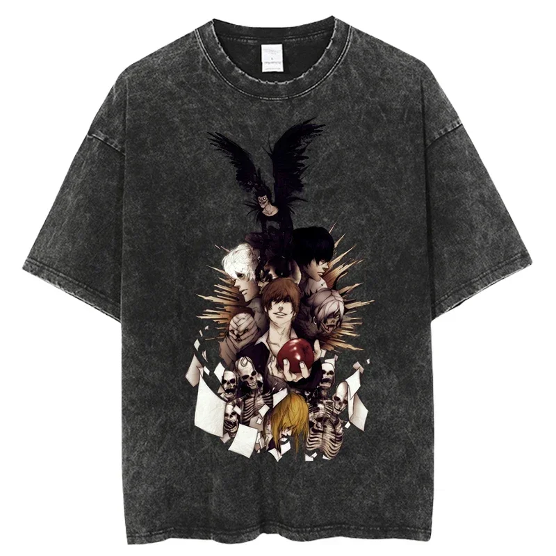 

Harajuku Oversize Tee Cotton fashion Streetwear unisex top Vintage Washed Tshirts death note Anime Graphic Printing T Shirt