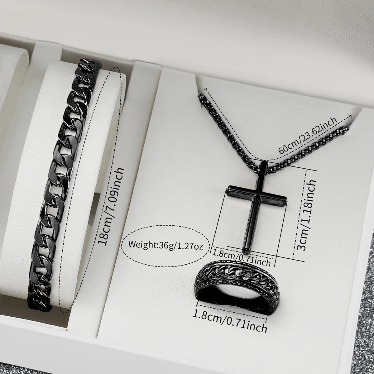 Relógio de quartzo compulseira de aço masculino conjunto de joias pretas sem caixa، الأعمال، 4 قطع/مجموعة