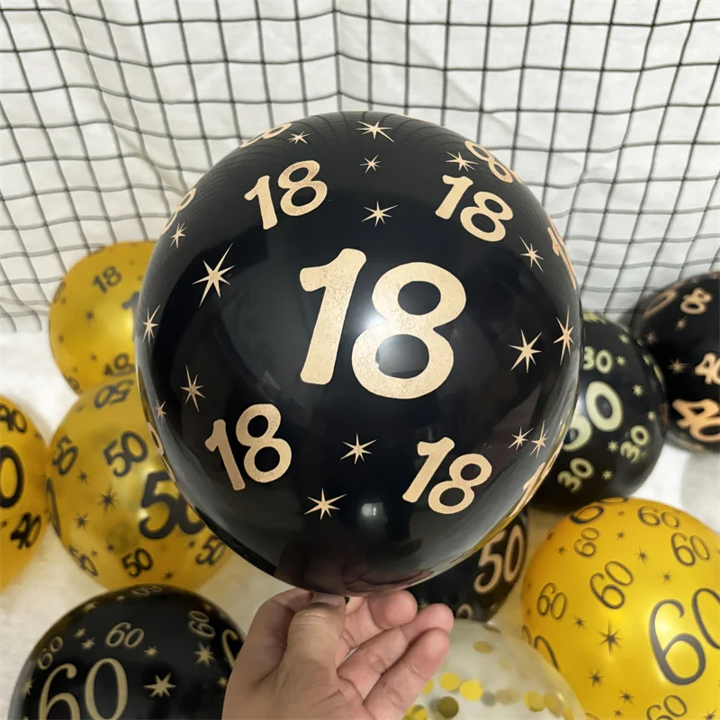 

10Pcs Black Gold 12inch 18 30 40 50 60 Year Latex Balloons Adult Birthday Party 30th 40th 50th 60th Anniversary Wedding Supplies