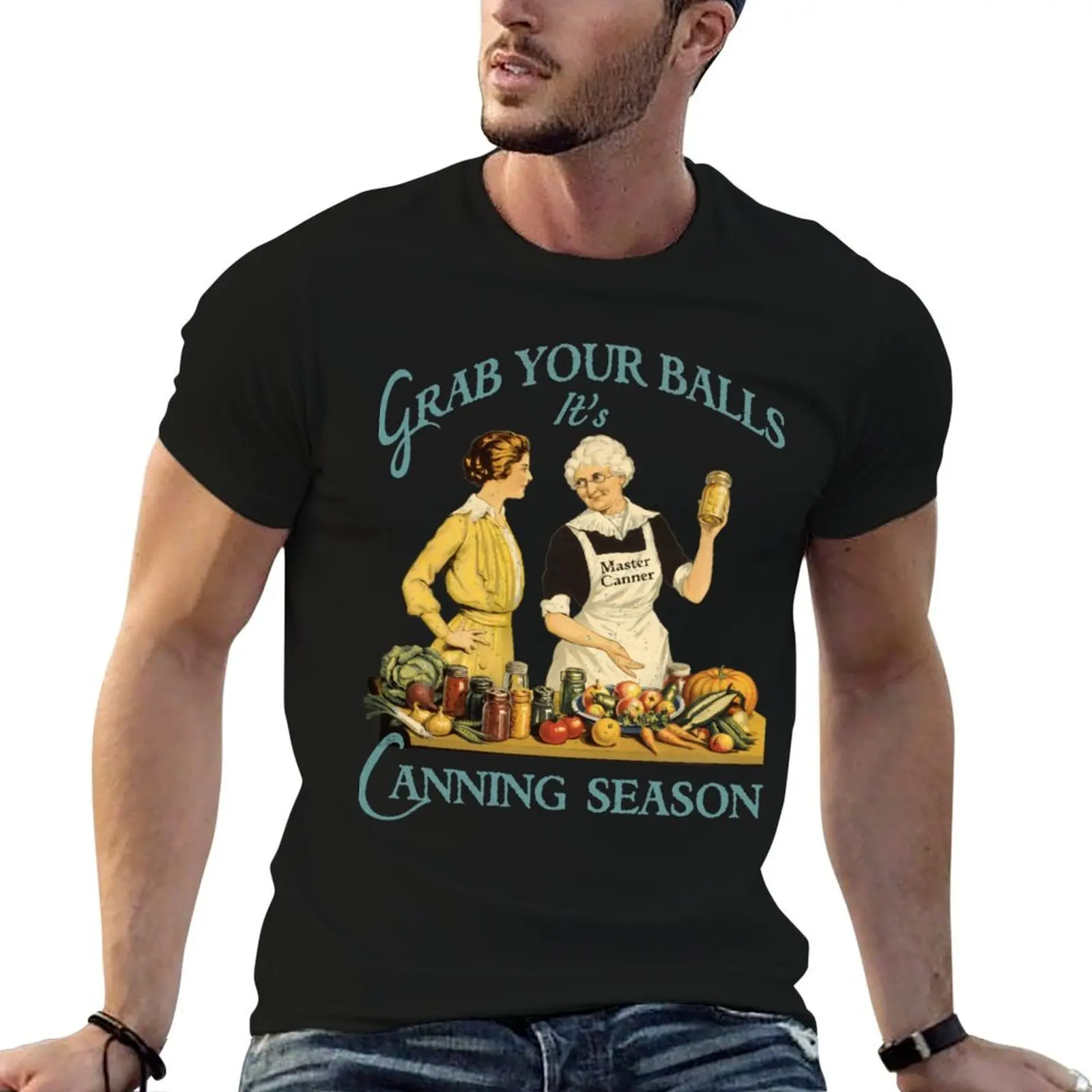 50s Vintage Grab Your Balls Its Canning Season T-Shirt Daily Casual Short Sleeve Tee Shirt