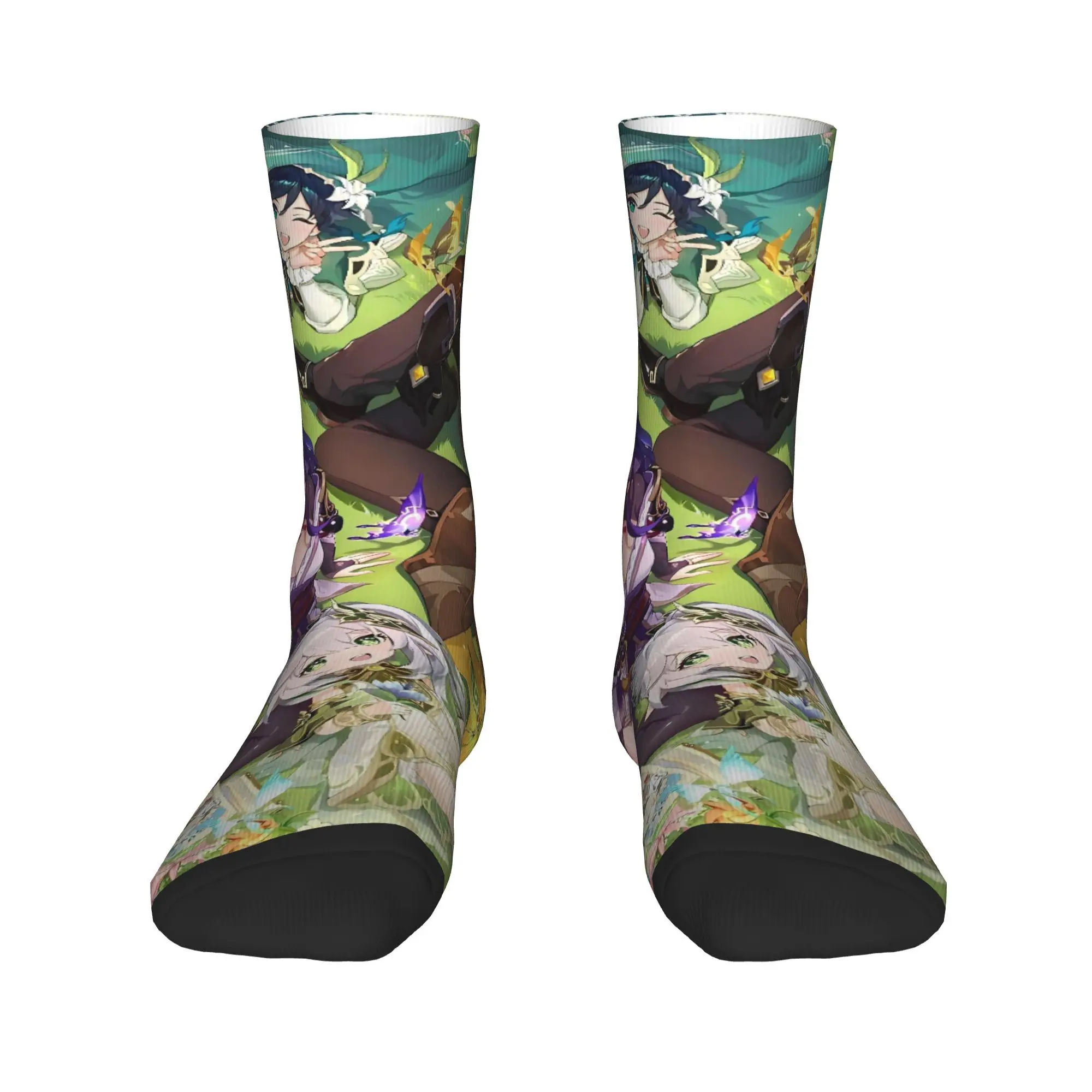أنيمي لعبة Genshin تأثير جوارب الجوارب غير رسمية النساء الرجال الجوارب المريحة الخريف الجري الرسم عدم الانزلاق الجوارب هدية فكرة