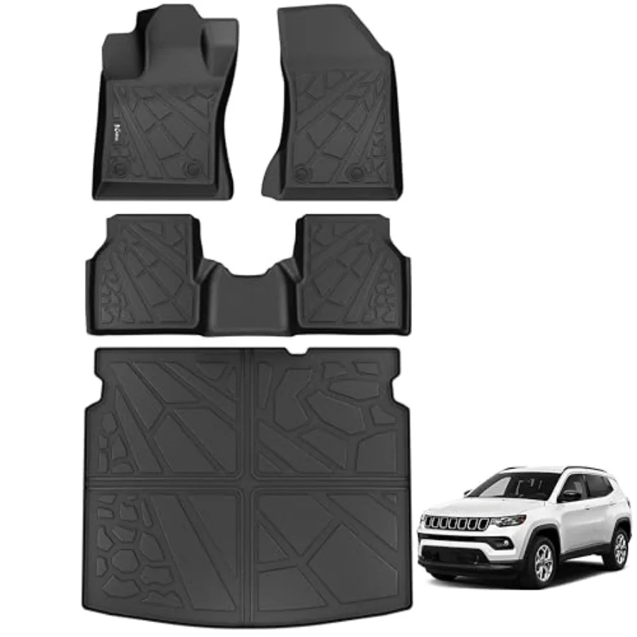 

Floor Mats Cargo Liner for 2017-2025 2026 Jeep Compass All Weather TPE Custom Fit Floor Liners Car Mats Accessories Front 2nd R