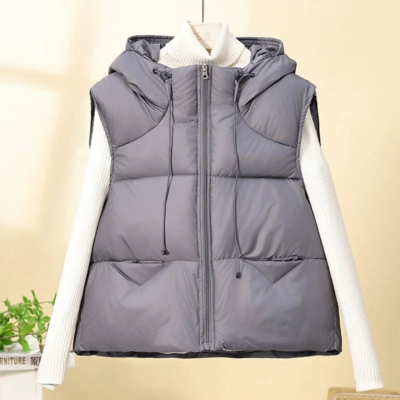 Women Waistcoat Autumn Winter New 2025 Hooded Elegant Down Coat Warm Outerwear Casual Sleeveless Female Vests Jackets Tops