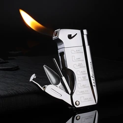 Multifunctional Lighter Oblique Fire Open Fire Three-in-one Pipe Press Rod Scraper Needle Lighter Cigarette Accessories Cigar