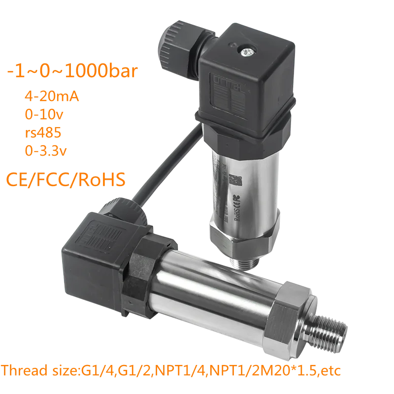 

4-20mA 0-10v rs485 Output Pressure Transmitter 12V 24V Supply Water Gas Oil Liquid Sensor 10bar 1bar 0.1Mpa 16bar 150psi 0-10V