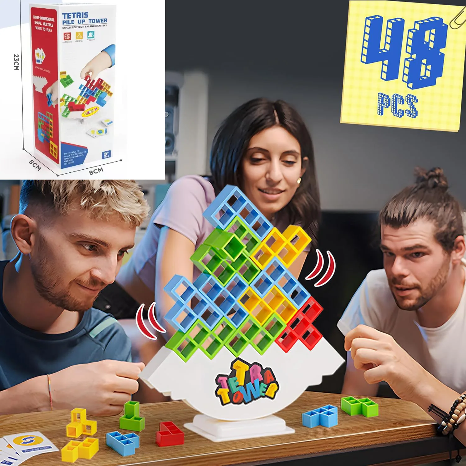 48PCS Balance Toys Stacked Tower Board Game Stacking Building Blocks Puzzle Assembly Bricks Educational Toys for Children Adults