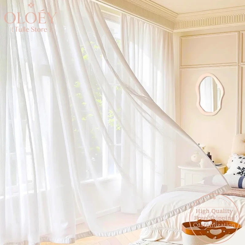 

Architectural Tulle Curtains French Inspired White Luxury Drapes Light Filtering for Living Room Bedroom Bay Window Treatments