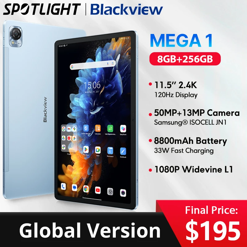 【World Premiere】Blackview MEGA 1 Tablet 11.5 inch 120Hz 2.4K  Display 8GB 256GB 50MP+13MP Camera Pad 8800mAh 33W Fast Charging