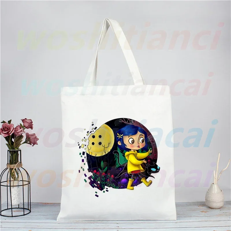 Coraline Girls Cartoon 90s Shopping Bag Eco Canvas Shopper Bolsas De Tela Bag Shoping Reusable Sacolas