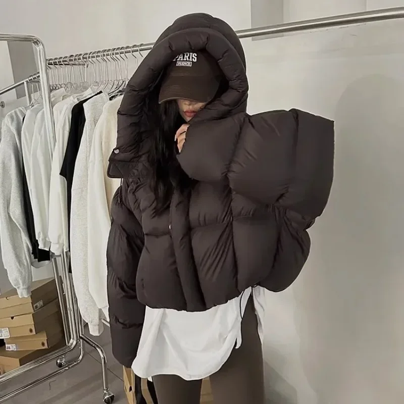 Winter 90% White Duck Down Jacket Women Short 2024 Korean Fashion Hooded Thick Warm Parkas Loose Oversized Puffer Coat Outwear