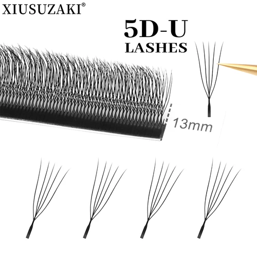 Extensiones de pestañas XIUSUZAKI en forma de U 5DW, extensiones de pestañas negras mate U 5DW, ventiladores prefabricados, pestañas postizas con volumen, pestañas de visón