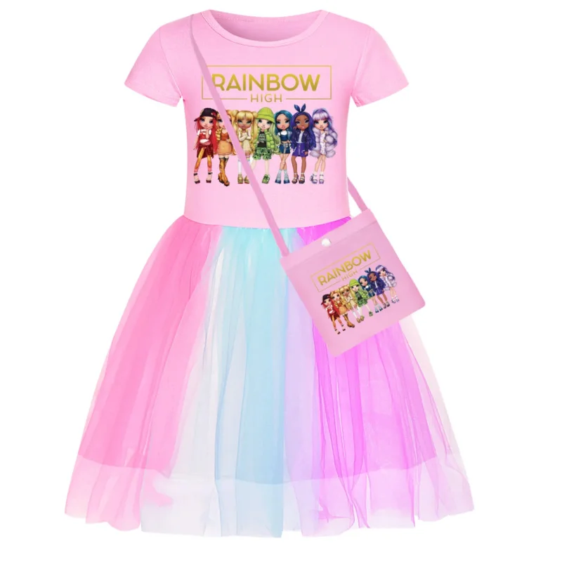 Cartoon rainbow high baby girl dresses kids Rainbow High doll clothes cosplay costume children's birthday party cosplay dress