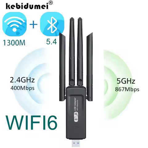 1300Mbps WiFi USB Adapter WiFi6 Bluetooth 5.4 Dual Band Network Card 2.4G+5.8Ghz 4 Antenna USB Wireless Receiver for PC/Laptop