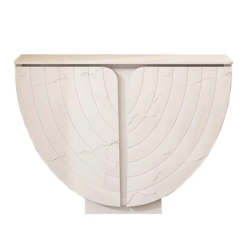 

Итальянский входной шкаф из каменной плиты, полукруглый светлый роскошный входной столик из массива дерева