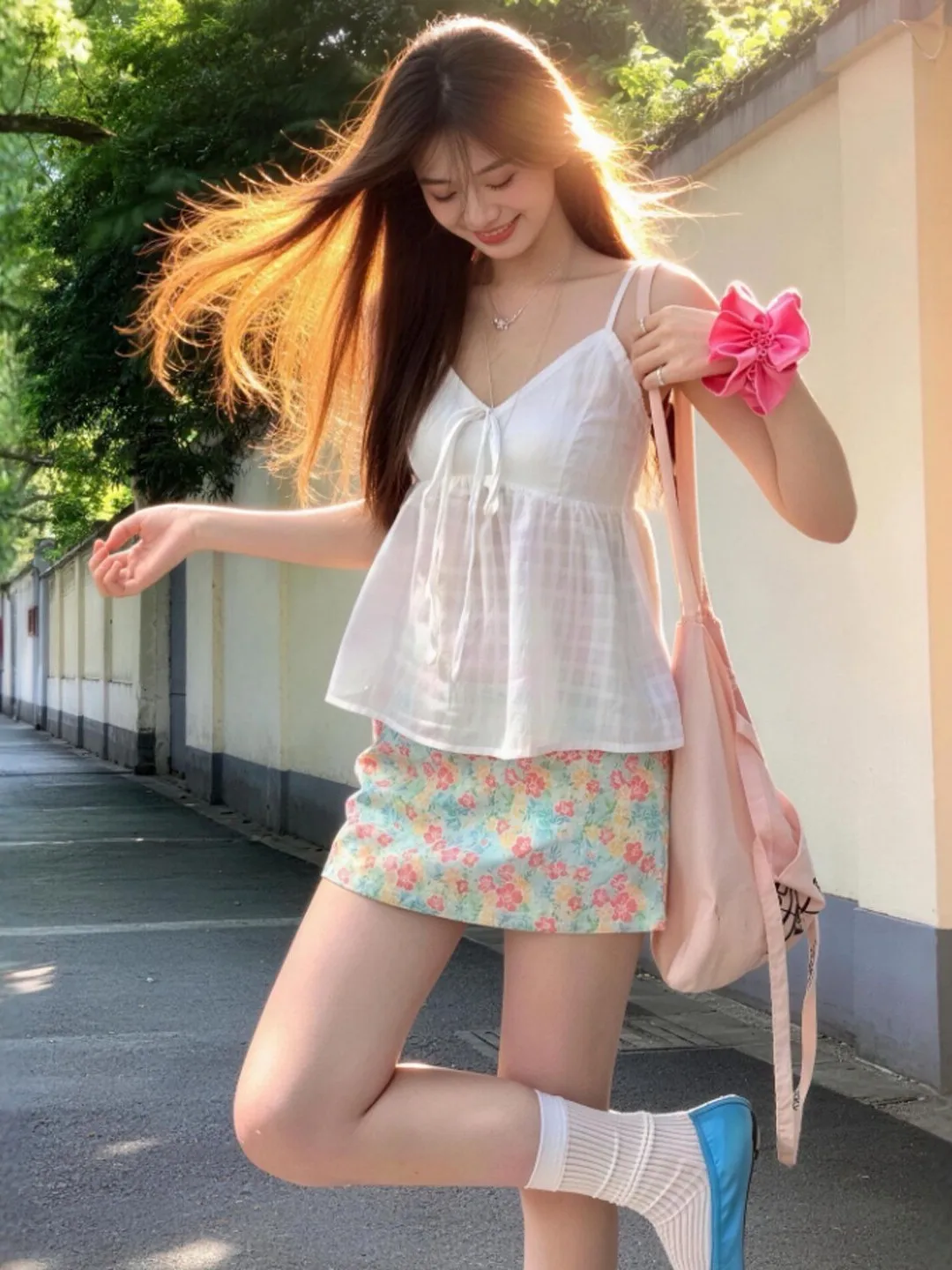 

Summer Floral Print Bridesmaid Outfit Set Women's Short Sleeve V-Neck Vest Cotton Comfortable Breathable Two-Piece Ensemble