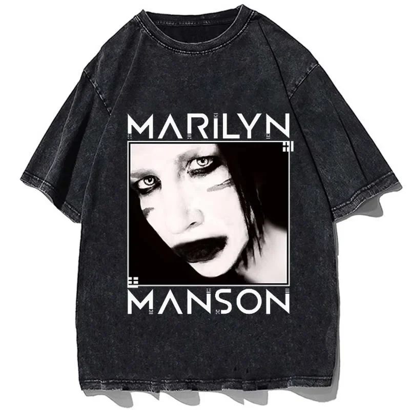 

Singer Maryn Manson Graphic Printed T Shirt Summer Men Casual Short Sleeves Tees Tops Vintage Cotton Loose Oversize T-Shirts