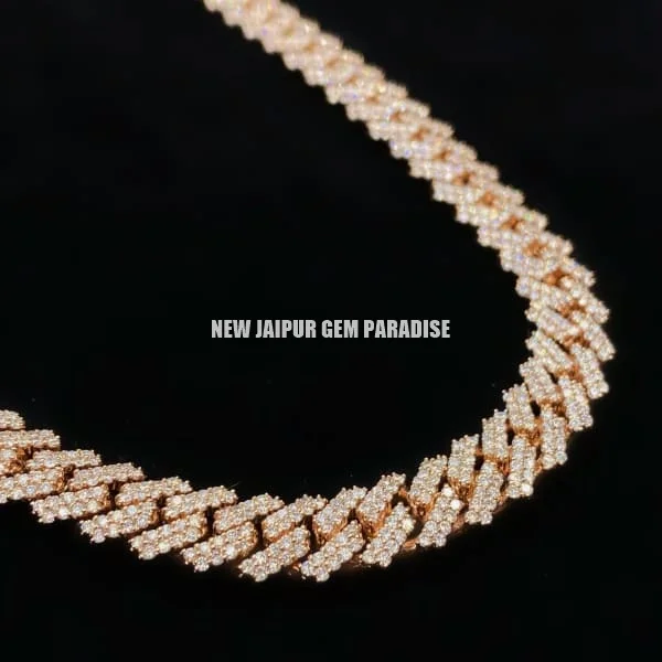 10mm Vvs Moissanite Diamond Miami Cuban Chain with 14k Rose Gold Finished in Sterling Silver 925 18 - 26 Pass the Diamond