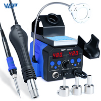 WEP 2-IN-1 Soldeirng Station With Magnifier Lamp Electric Solder Iron Kit Hot Air Rework Staion Desoldering Gun For SMD PCB DIY