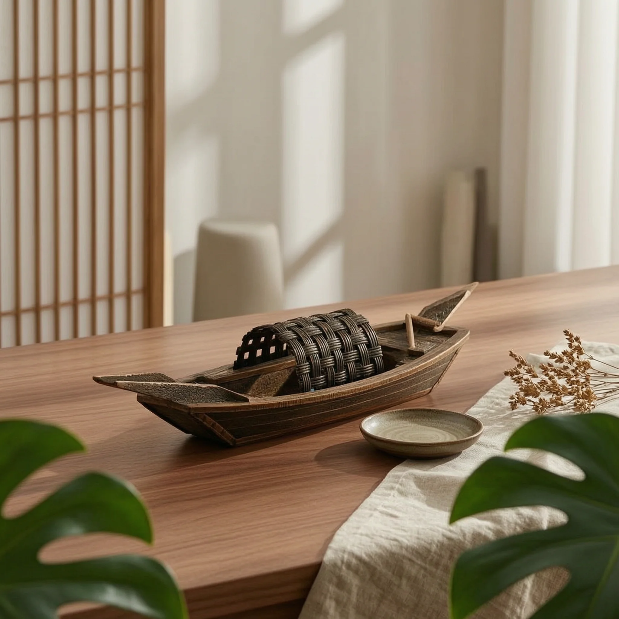 

Traditional Chinese Boat Model Handmade Covered Boat Model Giftable Solid Build for Office Desk